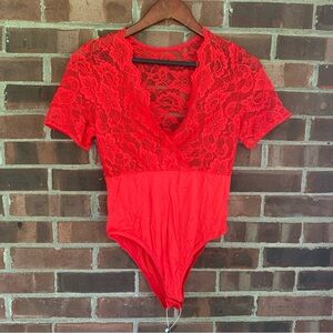 Gladiolus Red Lace Bodysuit Sexy Blouses Women’s US Small Regular NEW